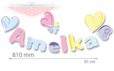 Betűk a gyermek nevével - minta Nr.15 pasztell szívecskék